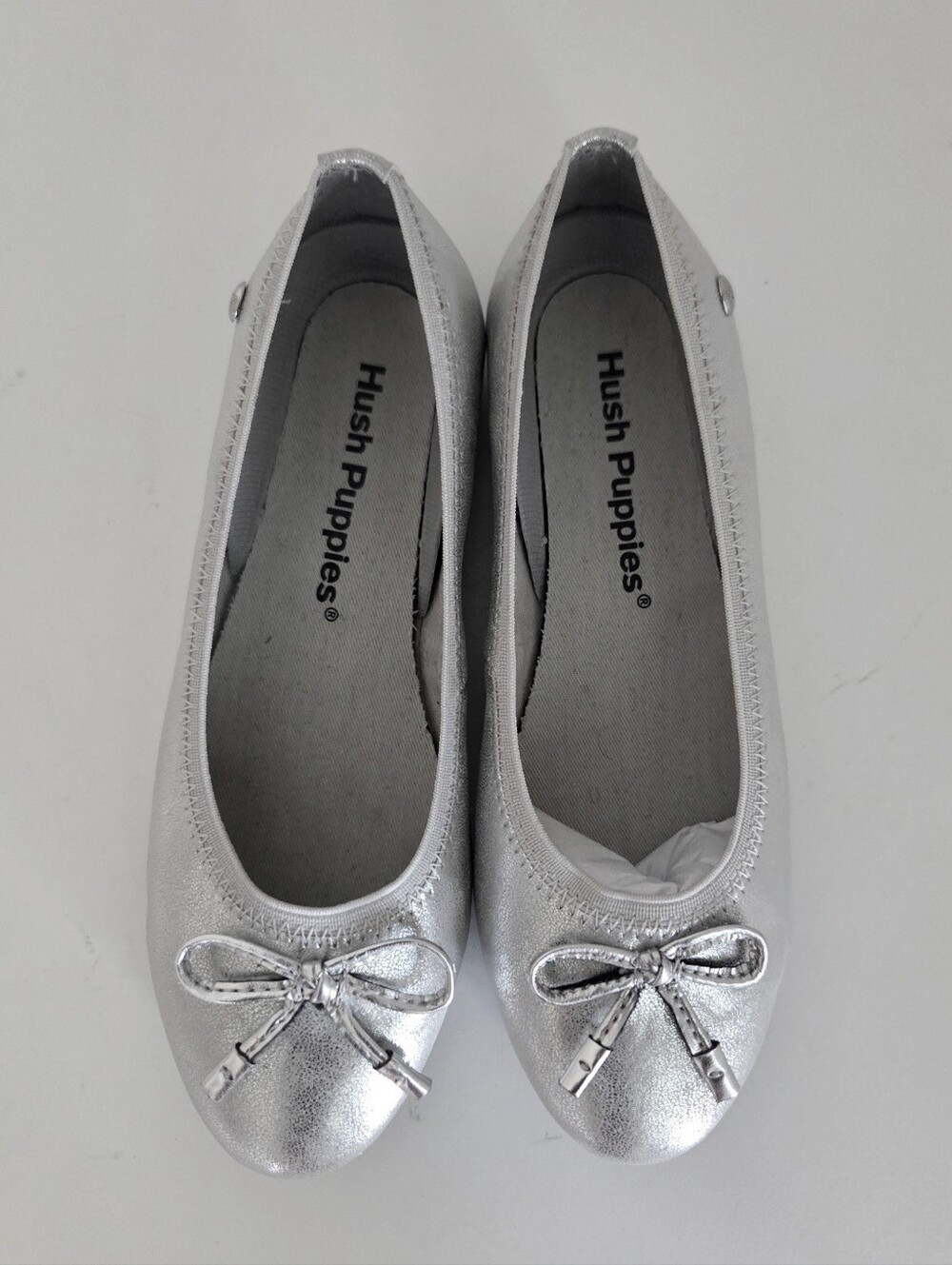 Hush Puppies Silver Ballet Flats with Bow 13.5W